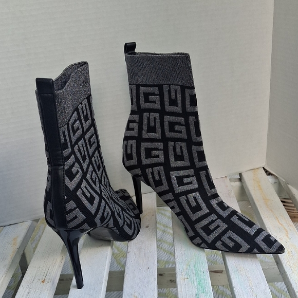 Guess Black and Silver Sock Heeled Booties - Picture 1 of 8